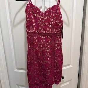 Lulus - Magenta Lace Sheath Dress